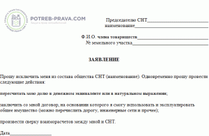 Образец бланка заявления о выходе из СНТ